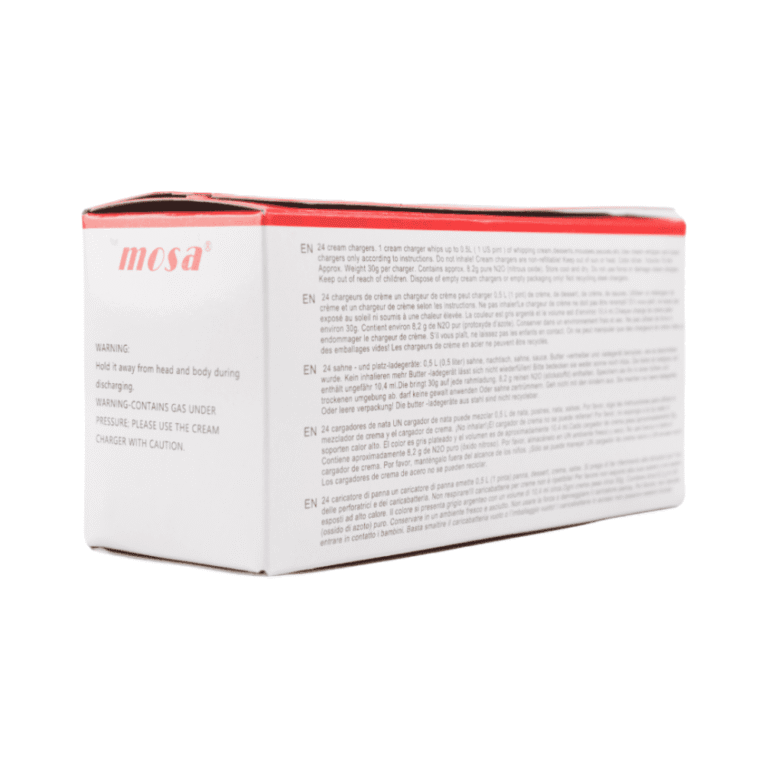 MOSA 8g cream chargers box – buy MOSA N2O chargers, packs of 24 to 2,400